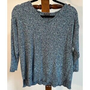 Eddie Bauer Sweater Women’s V-Neck Medium Blue Gray Marled Knit 100% Cotton